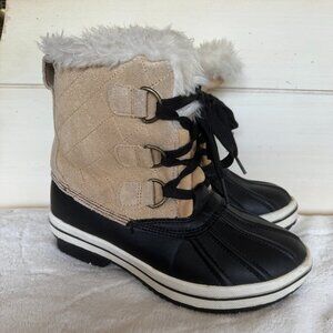 Target Winter Snow Boots, Women's Size 6, Tan Faux Suede - Faux Fur, Lace Up